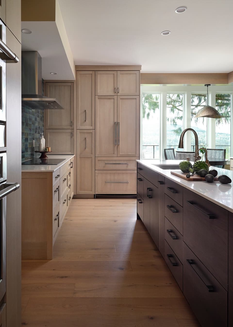 frameless kitchen cabinets with a kitchen island and a sink